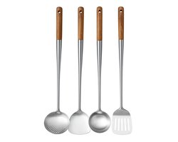 Boeste® RVS Keukengerei Set 4-delig – duurzaam, ergonomisch, houten greep