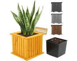 BOGATECO houten bloembak | Plantenbak | Bloempot 25 x 25 x 25 cm | Kruidenpot voor huis tuin balkon terras | Pot met kunststof inzetstuk | Waterdicht | Lichtbruin