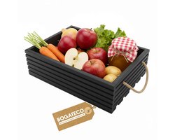 BOGATECO Houten kist Natuur 50x35x14,5 cm Houten kist Decoratie Houten doos Fruitkist Groentekist Houten kist voor opslag Opbergdoos Kist Hout Cadeau Decoratie Wijnkist ZWART