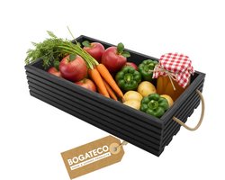 BOGATECO Houten kist Natuur 60x35x14,5 cm Grote houten kist Houten doos Decoratie Houten kisten Fruitkist Groentekist Houten kist voor opslag Opbergdoos Kist Hout Cadeau Decoratie Wijnkist ZWART