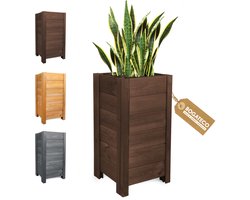 BOGATECO Houten Plantenbak - Inclusief Agro-Textiel - Weerbestendig & Geïmpregneerd - Bloembak voor Tuin & Balkon - Diverse Maten & Kleuren | 39 x 39 x 79cm | Donkerbruin