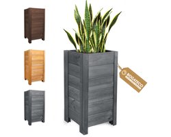 BOGATECO Houten Plantenbak - Inclusief Agro-Textiel - Weerbestendig & Geïmpregneerd - Bloembak voor Tuin & Balkon - Diverse Maten & Kleuren | 39 x 39 x 79cm | antraciet