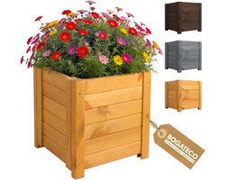 BOGATECO Houten Plantenbak - Inclusief Agro-Textiel - Weerbestendig & Geïmpregneerd - Bloembak voor Tuin & Balkon - Diverse Maten & Kleuren | 39 x 39 x 40cm | Lichtbruin