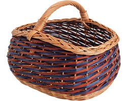 BOGATECO natuurlijke rieten mand met handvat | Grote boodschappenmand 40X22X30 | Handgeweven, verkrijgbaar in twee kleuren | Opbergmand | Marktmand / BLAUW