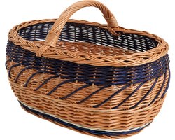 BOGATECO natuurlijke rieten mand met handvat| Grote boodschappenmand 45X30X23| Handgeweven, verkrijgbaar in vier kleuren| Opbergmand| Marktmand | MARINEBLAUW