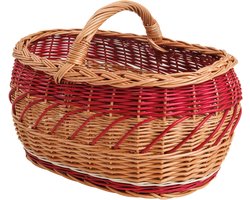 BOGATECO natuurlijke rieten mand met handvat| Grote boodschappenmand 45X30X23| Handgeweven, verkrijgbaar in vier kleuren| Opbergmand| Marktmand | ROOD