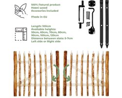BOGATECO schutting poort hazelnoot breedte 100cm hoogte 120 cm | Tuinpoort | met scharnieren inclusief accessoires | Deuropening naar links
