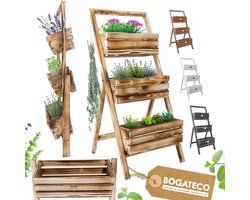 BOGATECO set van 3 bloempotten op standaard 110cm | Set van 3 bloempotten, plantenbakken 40x18cm | Houten bloempot voor tomaten en bloemen, plantenbak voor tuinbalkon