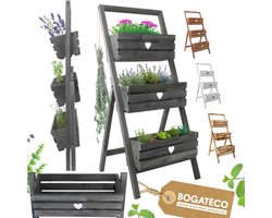 BOGATECO set van 3 bloempotten op standaard 110cm | Set van 3 bloempotten, plantenbakken 40x18cm | Houten bloempot voor tomaten en bloemen, plantenbak voor tuinbalkon