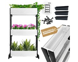 BOGATECO | Set van 3 bloempotten op standaard | Set van 3 bloempot plantenbakken 64x20cm | Houten bloempotten voor tomaten en bloemen, plantenbak voor tuinbalkon | 120cm hoog | Wit
