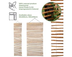 BOGATECO traliewerk van hazelnoot voor klimplanten | 50x200cm | Houten hekwerk perfect voor de tuin | Bruin