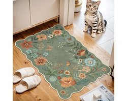 Boheems Tapijt, Bloemen Entree Tapijt, 40*60cm, Wasbaar Keuken Tapijt, Antislip Deurmat (Groen)