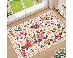 Boheemse Bloemen Vloermat 60x90cm Wasbaar Fluweel Tapijt Roze voor Kinderkamer Slaapkamer