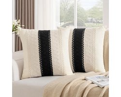 Boheemse kussenhoezen set van 2 - 40x40 cm - zwart katoen