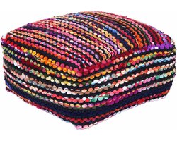 Boheemse Poef - Voetbank Zitzak - Woonkamer Decoratie - Handgemaakt Chindi Fleece - 40 cm Vierkant - Meerkleurig