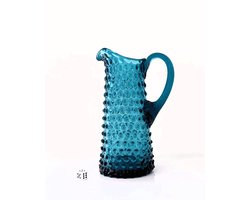 Bohemia - HOBNAIL JUG - hoge waterkaraf - blauw - petrol kleur - karaffen glas - glazen kan - ook als vaas