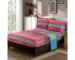 Bohemian Fitted Sheet van Microfibre Jersey voor Boxspring Bed 180 x 200 cm, Geschikt voor Matras tot 30 cm Dikte, Ademend en Comfortabel