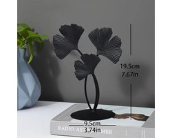 Bohemian Ginkgo Blad Metalen Sculptuur Zwart– Stijlvolle Bureaudecoratie – Woonaccessoire voor Thuis, Kantoor & Feestdagen