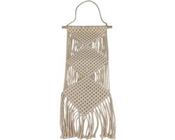 Bohemian Ibiza Macrame Wandkleed op Hout VEDRA - Crème - Katoen - 61.5 x 24 cm - Gevlochten Wandhanger