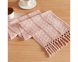 Bohemian Knit Tafeldecoratie - Zachtroze Tafelloper 30x160cm - Landelijk Accessoire - Romantische Kleur, Perfect voor Eettafels en Kasten