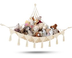 Bohemian Leren Hangmat voor Speelgoed en Poppen - Opbergoplossing voor Kinderkamer met Net en Wicker Design