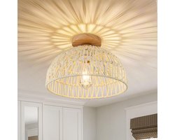 Bohemian Stijl Daklamp - Diameter 30cm - Vintage Geweven Armatuur - Ingebouwde Plafondverlichting - Vintage Slaapkamer Daklamp - Geschikt Voor Dorm / Woonkamer / Slaapkamer / Eetkamer (Wit)