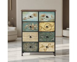 Bohemian Stoffen Ladekast met 8 Lades – Smalle Commode met Houten Bovenblad – Opbergkast met Metalen Frame voor Slaapkamer, Woonkamer, Hal en Kinderkamer – 67x30x100 cm – Mobili Bella