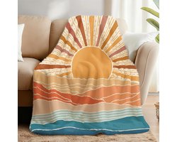 Bohemian Sun Abstract Minimalist Aesthetic Plaid in Retro Sunset Fluffy Soft Flanel Fleece 150 x 130 cm voor Thuis, Kantoor, Slaapkamer, Bank en Sofa - Perfect voor Decoratie en Comfort