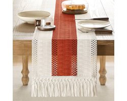 Bohemian Two-Tone Tafelloper - Handgeweven Herfstontwerp - Landelijke Woondecoratie - Geschikt voor Eetkamers en Slaapkamers (Oranje/Ivoor 30x120cm)
