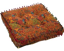 Bohemian Vloerkussen van Dik Katoen-Linnen – Marokkaans Tatami Zitkussen - Comfortabel Grondkussen voor Wonen, Meditatie & Lounge - Oranje