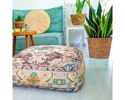 Bohemian Yoga decoratieve vloerkussenhoes - 60 x 20 cm - vierkante meditatiekussenhoes - bedrukte katoenen kruk