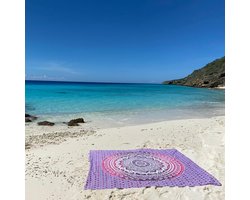 Bohemida - XXL Groot Vakantie Strandlaken -tweepersoons 220x235cm Ibiza Strandkleed - 100% Katoen - Pink Purple Ombre (Roze / Paars/ Wit) - Sneldrogende Strandlakens