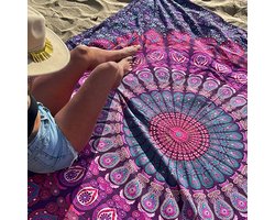 Bohemida - XXL Groot Vakantie Strandlaken -tweepersoons 220x235cm Ibiza Strandkleed - 100% Katoen - Purple Paradise ( paarse Mandala) - Sneldrogende Strandlakens