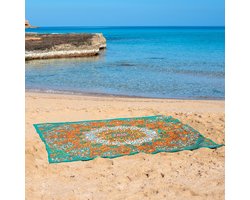 Bohemida - XXL Groot Vakantie Strandlaken -tweepersoons 220x235cm Ibiza Strandkleed - 100% Katoen - Tropcial Star ( Groen , Wit, Oranje)- Sneldrogende Strandlakens