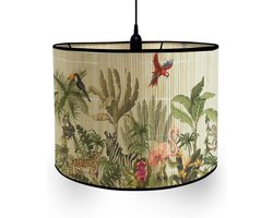 Boho Bamboe Lampenkap – Botanische Groene Print – Geschikt voor E27 Vloerlamp en Tafellamp - C