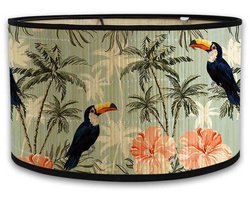 Boho Bamboe Lampenkap – Botanische Groene Print – Geschikt voor E27 Vloerlamp en Tafellamp - D