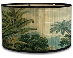Boho Bamboe Lampenkap – Botanische Groene Print – Geschikt voor E27 Vloerlamp en Tafellamp - H