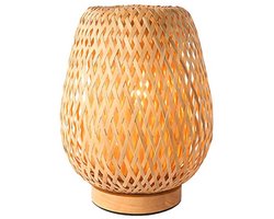 Boho Bamboe Tafellamp – Handgemaakt Rieten Bureaulamp voor Slaapkamer en Huiskamer