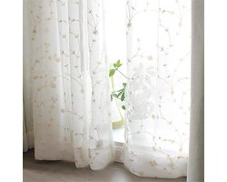 Boho bloemen gordijnen boerderij voile landhuisstijl met stangdoorgang, witte outdoor gordijnen decoratieve sjaals halftransparant gordijnen 2 stuks woonkamer vintage stores gordijn 220x140 cm