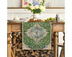 Boho Boheemse stijl lichtgroene tafelloper - vintage decoratie - 1 stuk - 40x140 cm - polyester