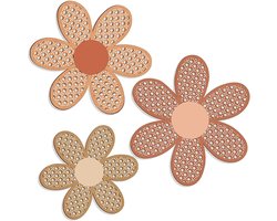 Boho Daisy Wanddecoratie Set van 3 - Rotan Bloem Muurhangers voor Kinderkamer en Wonen