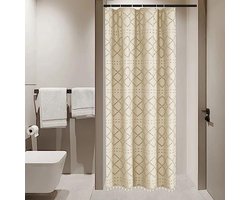 Boho Douchegordijn Crème/Beige met Kwastje - Geweven Stoffen Douchegordijn 36 x 72