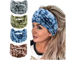 Boho elastische hoofdband voor vrouwen - zachte hoofdsjaal voor yoga en sport met wrap bandana - veelkleurig (4 stuks)