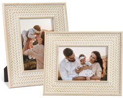 Boho Fotolijsten - Rotan Decoratie - Wandmontage Tafelblad - Gesneden Houten Lijsten - 5x7 Inch - Rotan Beige