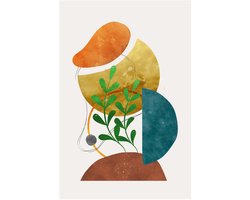 Boho Gestapelde Vormen Groene Bladeren - Dibond Wandprint - 60x90 cm - Premium Aluminium Wanddecoratie - Botanische Kunstdruk - Boho Plant