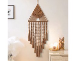 Boho Geweven Macrame Dromenvanger Wanddecoratie met Driehoek Kwastje - Unieke Muurkunst voor Bohemian Interieur