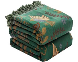 Boho gooideken voor bed, 100% katoen, ultrazacht rustiek quilt, vogel, bloemenprint, boerderij, decoratieve dekbedden, 200 x 230 cm, elk seizoen, rustiek gooien voor bank, stoel