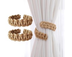Boho Gordijnbinders Set van 2 - Handgemaakte Decoratieve Accessoires voor Woonkamer en Slaapkamer Gordijnen (Bruin)