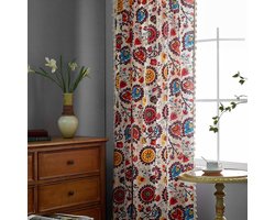 Boho-gordijnen Geometrische lichtfilterende semi-verduisterende gordijnen, kleurrijk,roedezakken,140x160cm