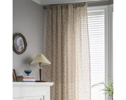 Boho Gordijnen, Landhuisstijl, Katoenen Linnen Macramé Gordijnen, Vintage, Uitgeholde Transparante Beige, Kahki Bloemen, Paneelgordijnen, Gehaakt Gordijn met Stangzak, Set van 2, 260 x 150 cm.